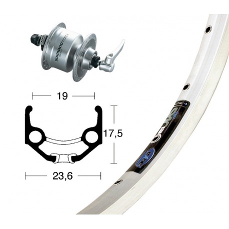 Roue Avant 28x1.75Din d.cuboDH3N72 pl.QR 36O Rigide Zac 19 rayons argent Niro