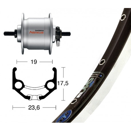 Roue Avant 28x1.75Din d.cuboDH3N20 pl.rig.36O Rigide Zac 19 ne./pl. radio niro