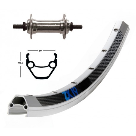 Roue avant 26x1.75 axe cor.od. fendu 36 trous Exal ZX 19 rayons argent Niro