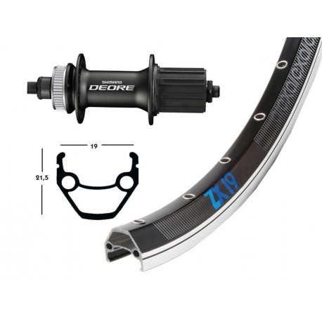 Roue arrière 28x1.75 Deore 615 Centerl.noir 36a. Exal ZX 19 rayons noir/argent Niro