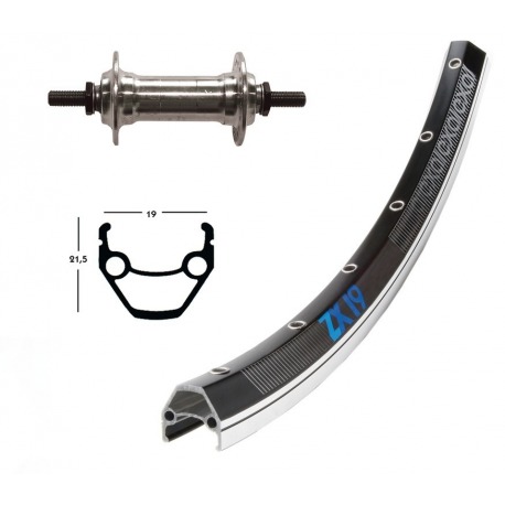 Roue avant 28x1.75 axe cor.od. fendu 36 trous Exal ZX 19 rayons Niro noir/brillant