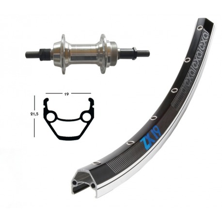 Roue arrière 28x1.75 rigide rainurée 6/7v. Exal ZX 19 rayons noirs/lustrés Niro 36 ag.