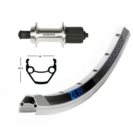 Roue arrière 28x1.75 TX 800 8/10v. QR 36a. Exal ZX 19 rayons argent Niro