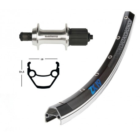 Roue arrière 28x1.75 TX 800 8/10v. argent QR 36a. Exal ZX 19 rayons Niro noir/poli