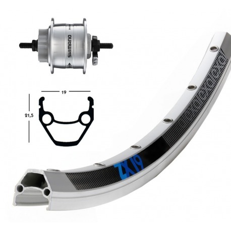 Roue avant 28x1.75 din.d.hub H3D30 36ag. ZX 19 rayons argent Moyeu Niro disc c.6ag