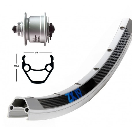 Roue avant 28x1.75 moyeu diamètre DH3D72 QR 36ha. ZX 19 rayons argent N Centerlock