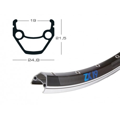 Jante Exal ZX 19 28" noire 622-19 VL 6,5 mm 32 trous, avec oeillets