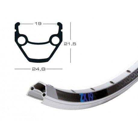 Jante Exal ZX 19 26" argent 559-19 VL 6,5 mm 32 trous, avec oeillets