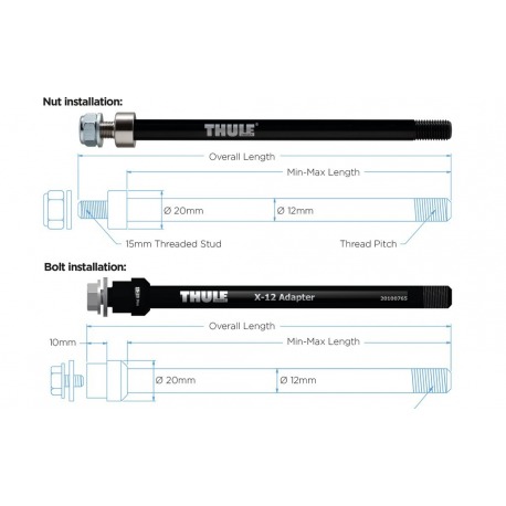 Adaptateur d'axe Thule Shimano M12x1.5 172 ou 178mm, fixation par écrou