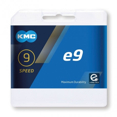 Chaîne en argent KMC e9 pour E-Bike 1/2" x 11/128", 122 maillons, 6,6mm, 9-s.