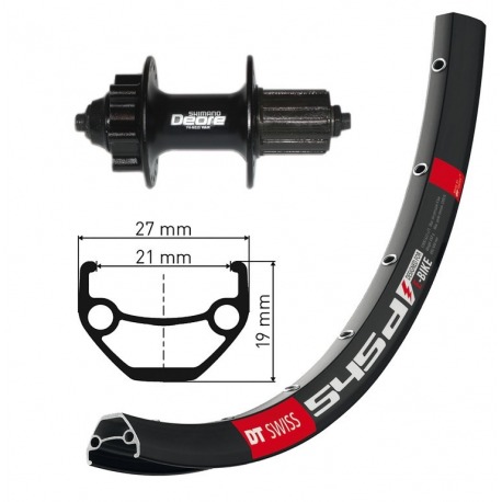 Roue arrière 26x1.90" Deore 6 a. Disc.ne. QR 36 a. DT Swiss 545 Disc noir rayons Niro(ne.)