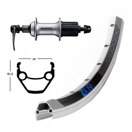Roue arrière 28x1.75AceraT3000 cass. 8-v. QR36a. Exal ZX 19 rayons argent Niro