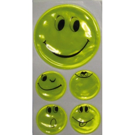 Lot d'autocollants réfléchissants Smily jaune, 1 x Ø 5 cm, 4 x Ø 2,5 cm