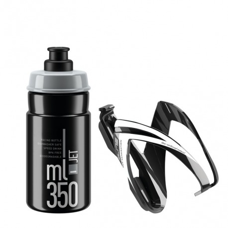 Bidon+ porte-bidon Elite Kit Ceo 350ml, noir/gris+ noir/blanc brillant