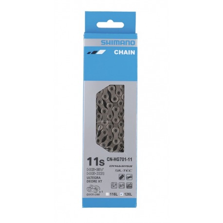 CHAINE SHIMANO DEORE XT CN-HG701 HYPERGLIDE SIL-TEC 126 MAILLONS 11V AVEC QUICKLINK GRIS