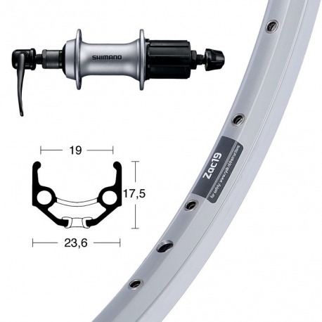 Roue arrière 28x1.75AceraT3000 cass.8-v. QR 36a. Ryde Zac 19 rayons argent Niro