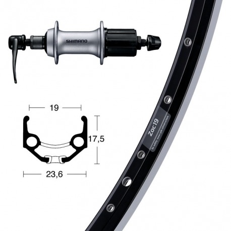 Roue arrière 28x1.75AceraT3000 cass.8 s.QR36L Ryde Zac 19 blk/silv. Niro rayons