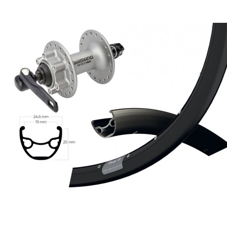 Roue avant 29" Deore 6 trous silver QR 32L Ryde Rival 19 disc noir. Rayons Niro