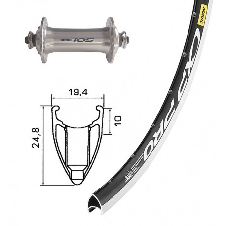 Roue avant 700C 105 argent QR 32 h. Mavic.CXP noir/argent. Niro rayons DD