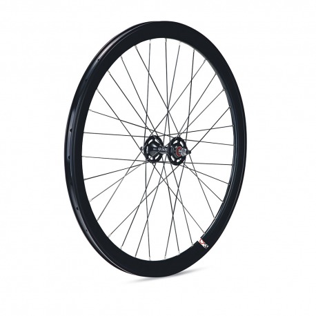 ROUE PISTE FIXE 42 MM NOIR AVEC BOBINE AVANT NOIRE