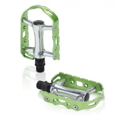Pédale VTT XLC Ultralight V PD-M15 Alu, argent/vert citron, sans catadioptre