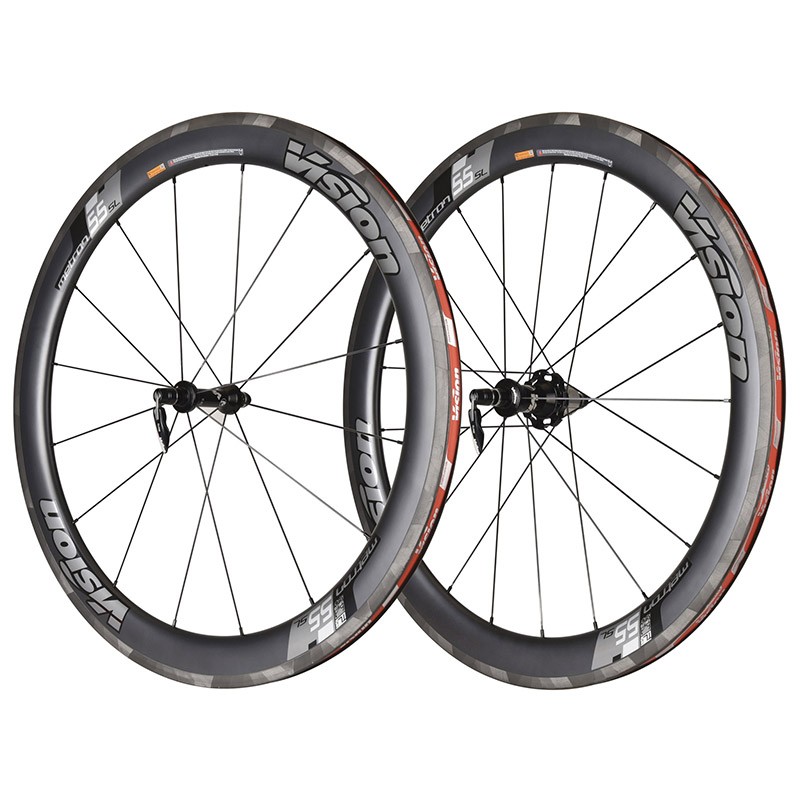 PAIRE DE ROUES VISION METRON 55 SL DISC CENTERLOCK TUBELESS READY PNEUS SHIMANO HG11 CARBONE