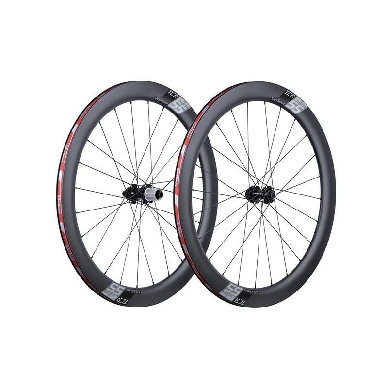 PAIRE DE ROUES VISION SC55 DISC CENTERLOCK TUBELESS READY PNEUS SHIMANO HG11 CARBONE NOIR/GRIS