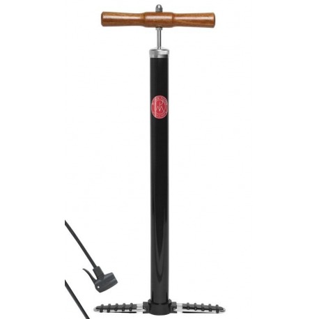 Pompe à pied, manche en bois 425 mm avec pieds rabattables, noir avec tuyau